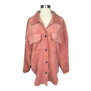 Ci Sono Outerwear Soft Corduroy Button Down Shacket - Mauve - Size Medium
